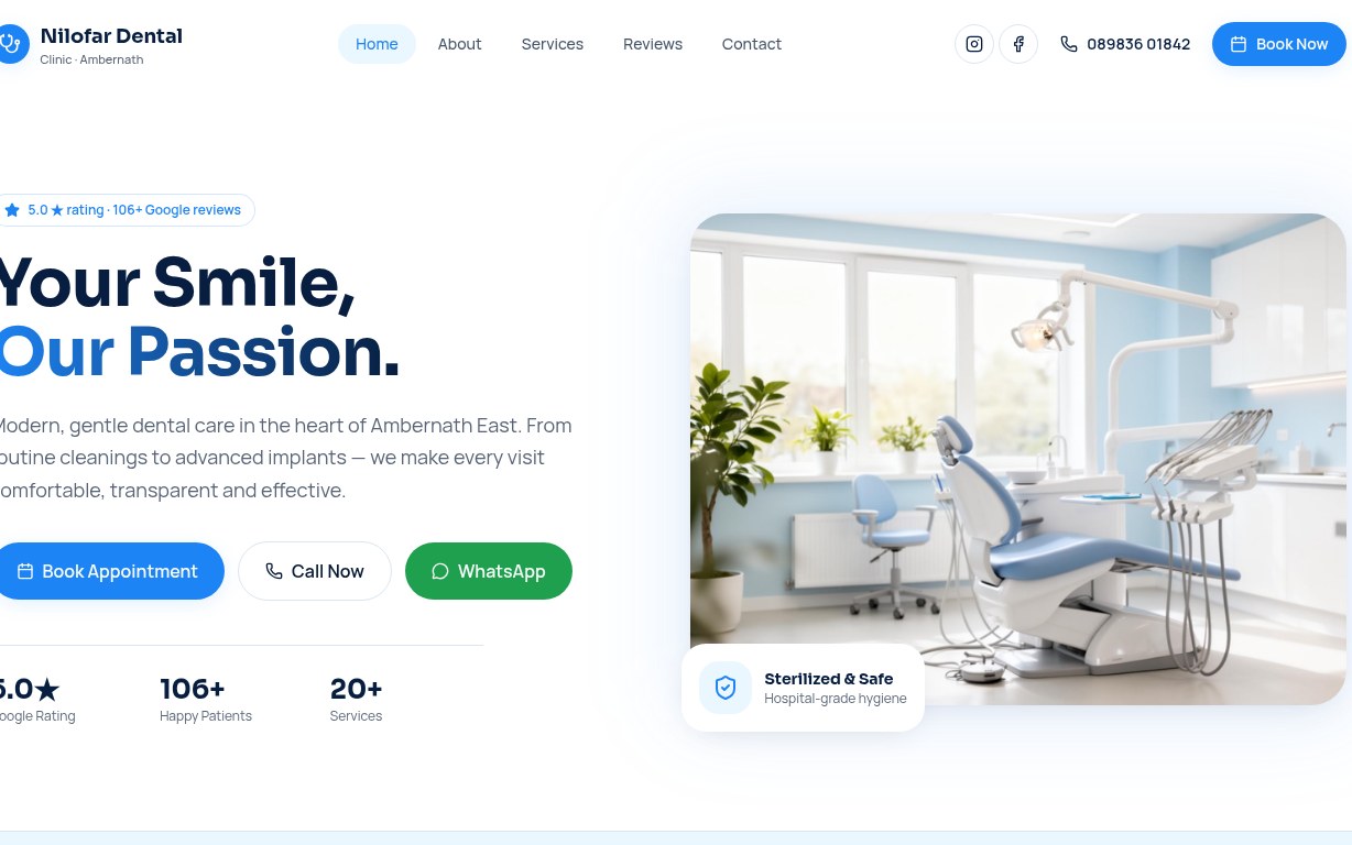 Nilofar Dental homepage hero