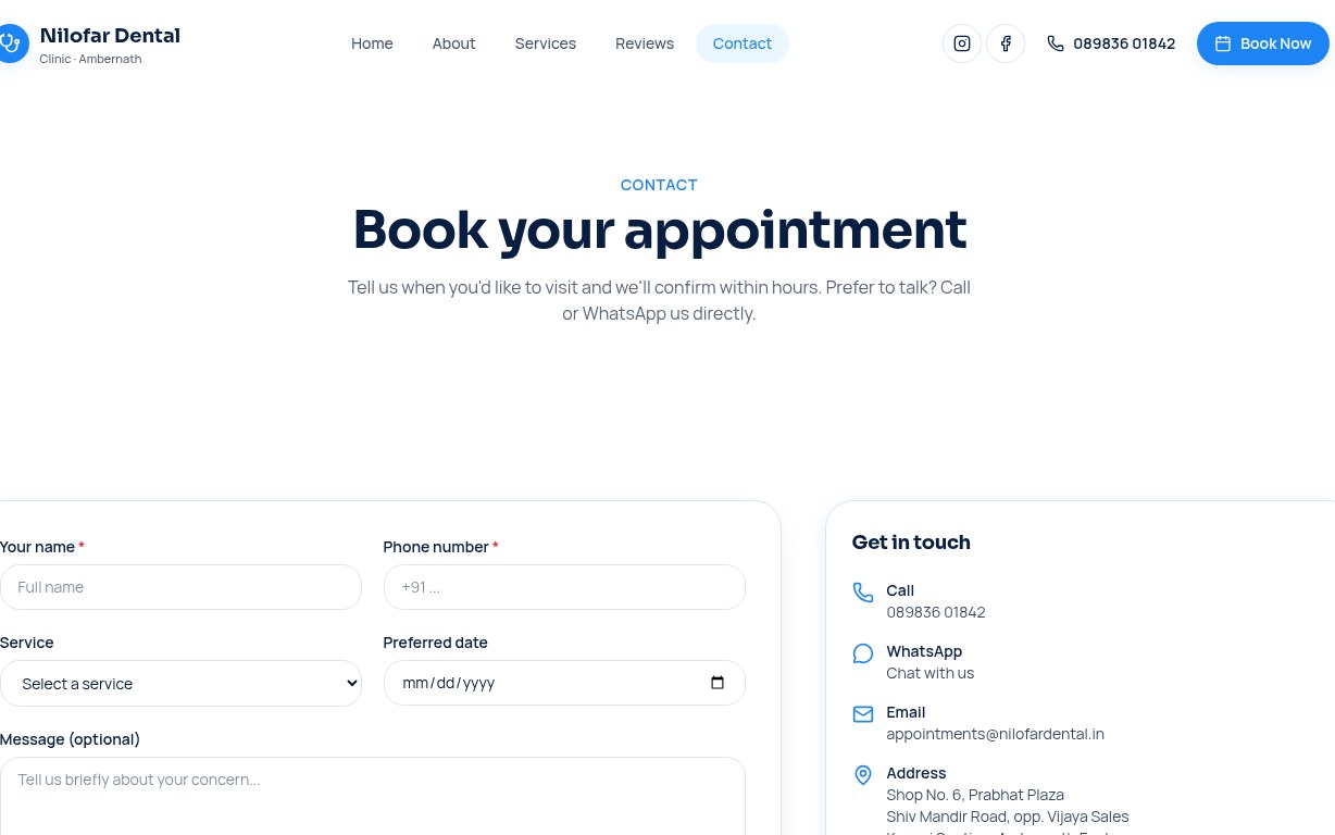 Nilofar Dental contact and booking