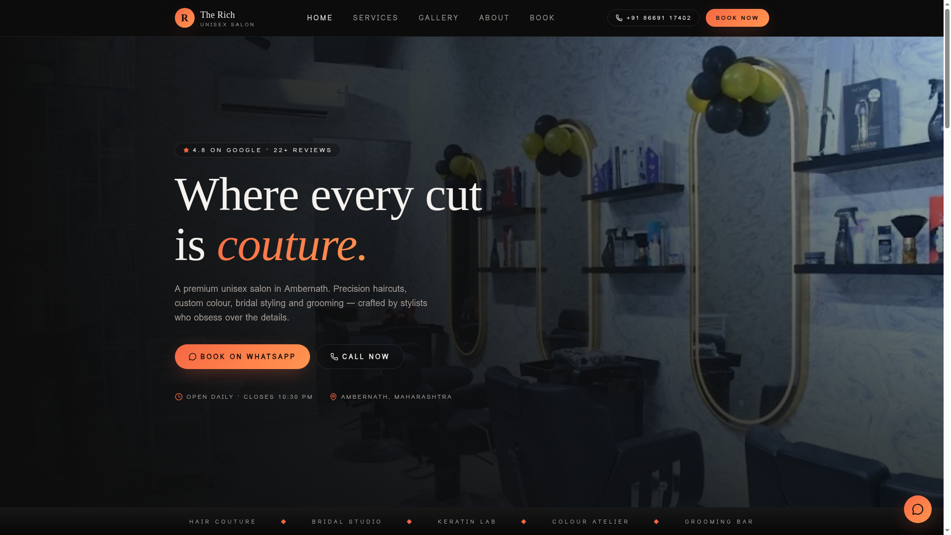 The Rich Unisex Salon homepage screenshot